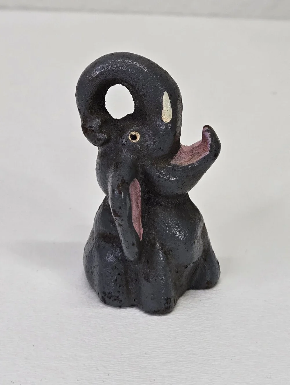 VTG Cast Iron Elephant Bottle Opener Figural Paperweight‎ Trunk Up Pink Mouth #3